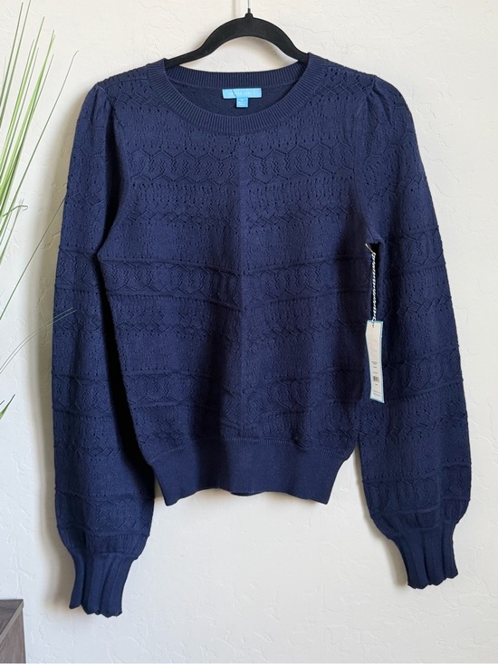 Draper James Sweaters - Draper James NWT Mixed Pointelle Puff Sleeve Sweater Navy Size Small